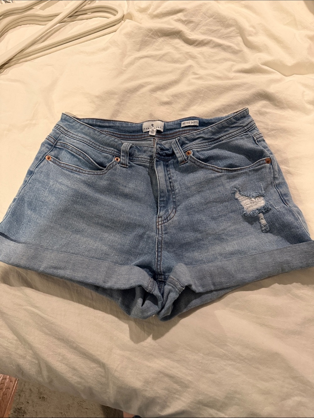 True Craft Light Blue Rolled-Hem Denim Shorts
